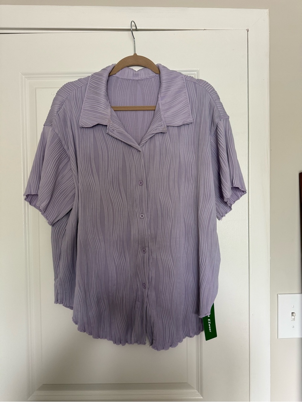 SHEIN Lavender Pleated Short Sleeve Button-Down Shirt